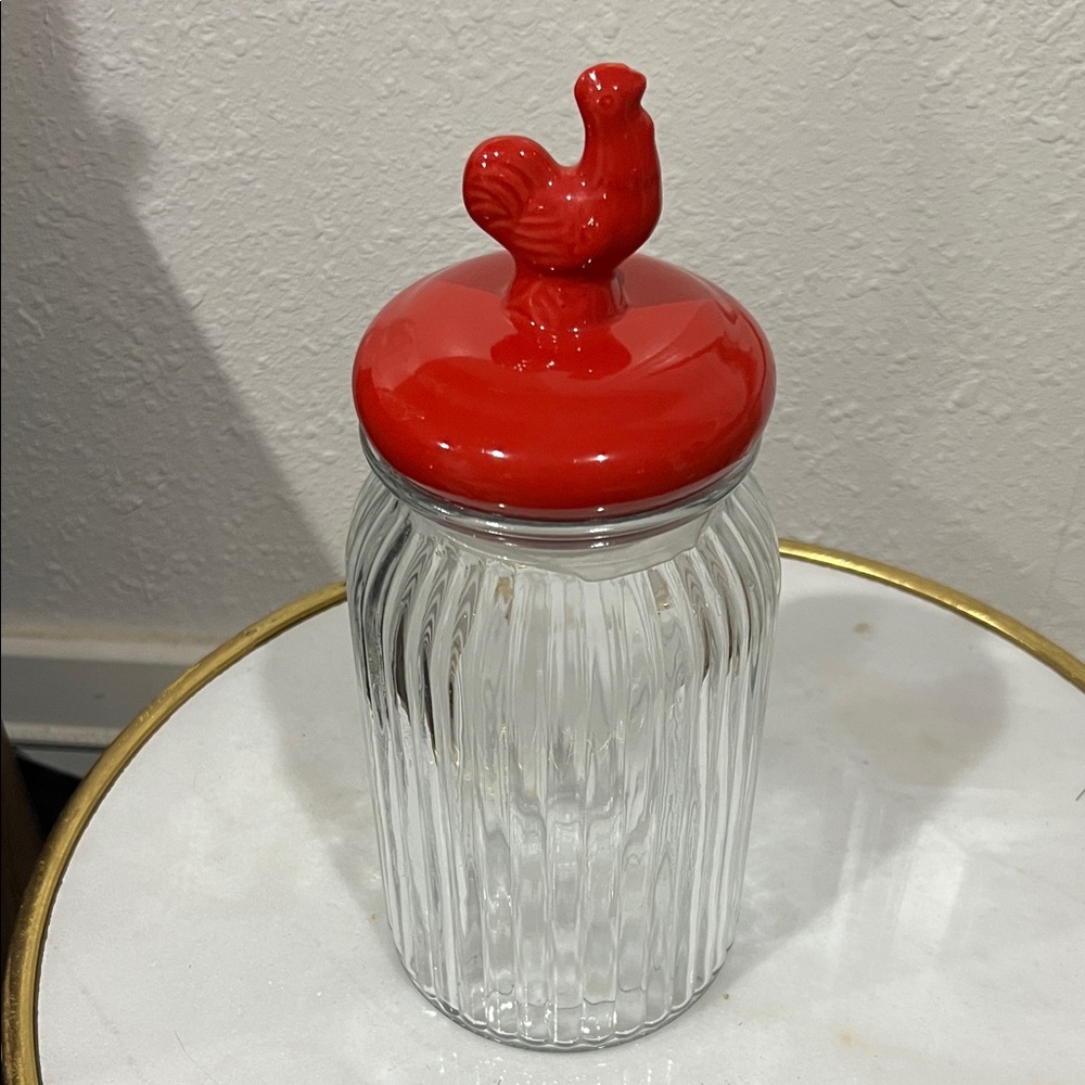 Glass Jar with Red Rooster Lid